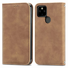 Leather Case Stands Flip Cover Holder S04D for Google Pixel 5a 5G Brown