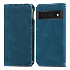 Leather Case Stands Flip Cover Holder S04D for Google Pixel 6 5G Blue