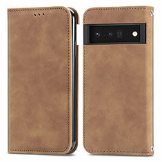 Leather Case Stands Flip Cover Holder S04D for Google Pixel 6 5G Brown