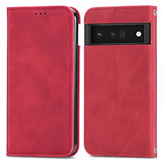 Leather Case Stands Flip Cover Holder S04D for Google Pixel 6 5G Red