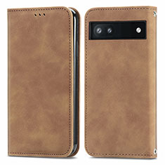 Leather Case Stands Flip Cover Holder S04D for Google Pixel 6a 5G Brown