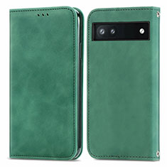 Leather Case Stands Flip Cover Holder S04D for Google Pixel 6a 5G Green