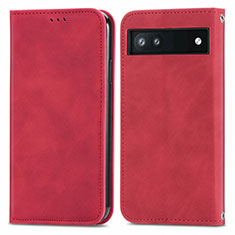 Leather Case Stands Flip Cover Holder S04D for Google Pixel 6a 5G Red