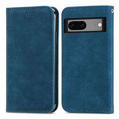 Leather Case Stands Flip Cover Holder S04D for Google Pixel 7 5G Blue