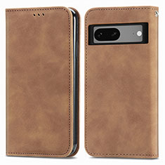 Leather Case Stands Flip Cover Holder S04D for Google Pixel 7 5G Brown