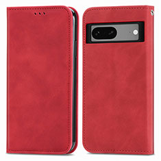 Leather Case Stands Flip Cover Holder S04D for Google Pixel 7 5G Red