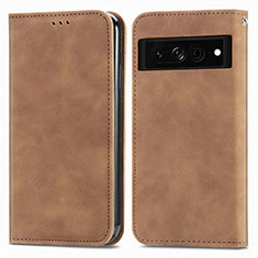 Leather Case Stands Flip Cover Holder S04D for Google Pixel 7 Pro 5G Brown