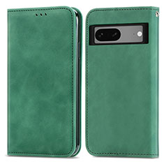 Leather Case Stands Flip Cover Holder S04D for Google Pixel 7a 5G Green