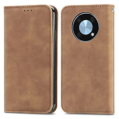 Leather Case Stands Flip Cover Holder S04D for Huawei Enjoy 50 Pro Brown