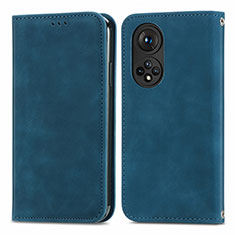 Leather Case Stands Flip Cover Holder S04D for Huawei Honor 50 5G Blue