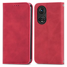 Leather Case Stands Flip Cover Holder S04D for Huawei Honor 50 5G Red