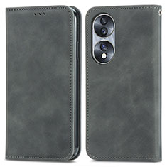 Leather Case Stands Flip Cover Holder S04D for Huawei Honor 70 5G Gray