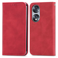 Leather Case Stands Flip Cover Holder S04D for Huawei Honor 70 5G Red