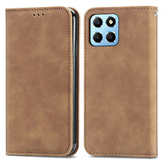 Leather Case Stands Flip Cover Holder S04D for Huawei Honor 70 Lite 5G Brown