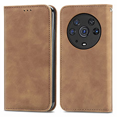 Leather Case Stands Flip Cover Holder S04D for Huawei Honor Magic3 Pro 5G Brown