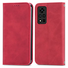 Leather Case Stands Flip Cover Holder S04D for Huawei Honor V40 5G Red