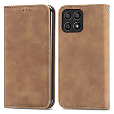 Leather Case Stands Flip Cover Holder S04D for Huawei Honor X30i Brown