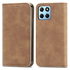 Leather Case Stands Flip Cover Holder S04D for Huawei Honor X6 5G Brown