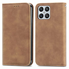 Leather Case Stands Flip Cover Holder S04D for Huawei Honor X8 4G Brown