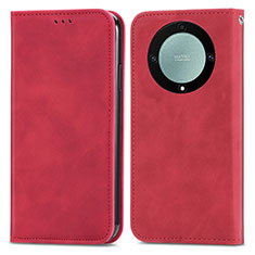 Leather Case Stands Flip Cover Holder S04D for Huawei Honor X9a 5G Red