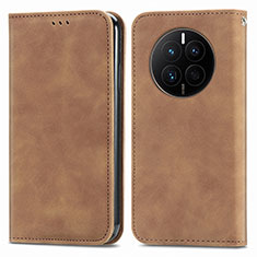 Leather Case Stands Flip Cover Holder S04D for Huawei Mate 50 Brown