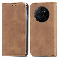 Leather Case Stands Flip Cover Holder S04D for Huawei Mate 50E Brown