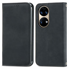 Leather Case Stands Flip Cover Holder S04D for Huawei P50 Black