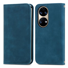 Leather Case Stands Flip Cover Holder S04D for Huawei P50 Pro Blue