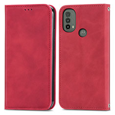 Leather Case Stands Flip Cover Holder S04D for Motorola Moto E20 Red