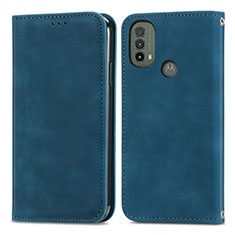 Leather Case Stands Flip Cover Holder S04D for Motorola Moto E40 Blue