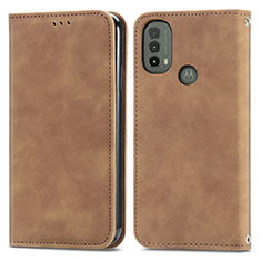 Leather Case Stands Flip Cover Holder S04D for Motorola Moto E40 Brown