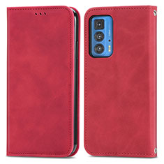 Leather Case Stands Flip Cover Holder S04D for Motorola Moto Edge 20 Pro 5G Red