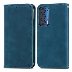 Leather Case Stands Flip Cover Holder S04D for Motorola Moto Edge (2021) 5G Blue