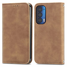 Leather Case Stands Flip Cover Holder S04D for Motorola Moto Edge (2021) 5G Brown
