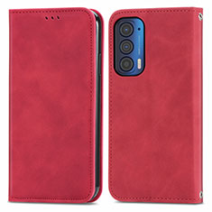 Leather Case Stands Flip Cover Holder S04D for Motorola Moto Edge (2021) 5G Red