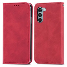 Leather Case Stands Flip Cover Holder S04D for Motorola Moto Edge S30 5G Red