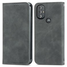 Leather Case Stands Flip Cover Holder S04D for Motorola Moto G Play (2023) Gray