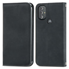 Leather Case Stands Flip Cover Holder S04D for Motorola Moto G Power (2022) Black
