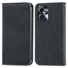 Leather Case Stands Flip Cover Holder S04D for Motorola Moto G23 Black