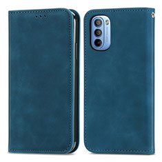 Leather Case Stands Flip Cover Holder S04D for Motorola Moto G31 Blue