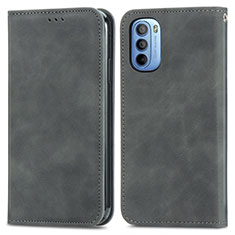 Leather Case Stands Flip Cover Holder S04D for Motorola Moto G41 Gray