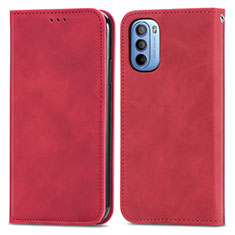 Leather Case Stands Flip Cover Holder S04D for Motorola Moto G41 Red