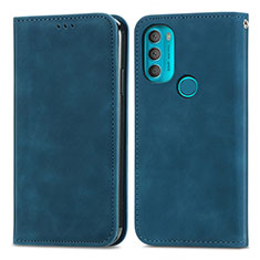 Leather Case Stands Flip Cover Holder S04D for Motorola Moto G71 5G Blue