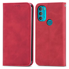 Leather Case Stands Flip Cover Holder S04D for Motorola Moto G71 5G Red