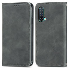 Leather Case Stands Flip Cover Holder S04D for OnePlus Nord CE 5G Gray