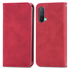 Leather Case Stands Flip Cover Holder S04D for OnePlus Nord CE 5G Red