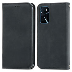 Leather Case Stands Flip Cover Holder S04D for Oppo A16 Black