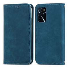 Leather Case Stands Flip Cover Holder S04D for Oppo A16 Blue