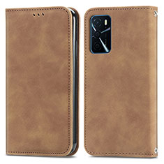 Leather Case Stands Flip Cover Holder S04D for Oppo A16 Brown