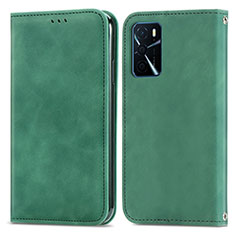 Leather Case Stands Flip Cover Holder S04D for Oppo A16 Green